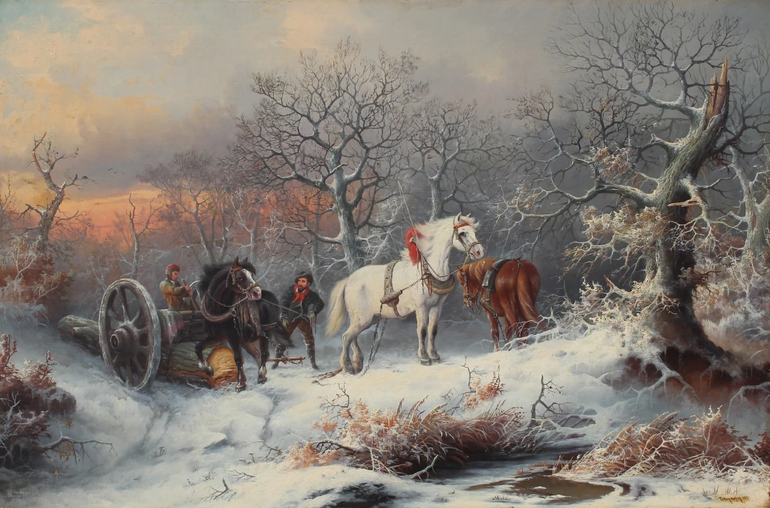 Paesaggio innevato con figure